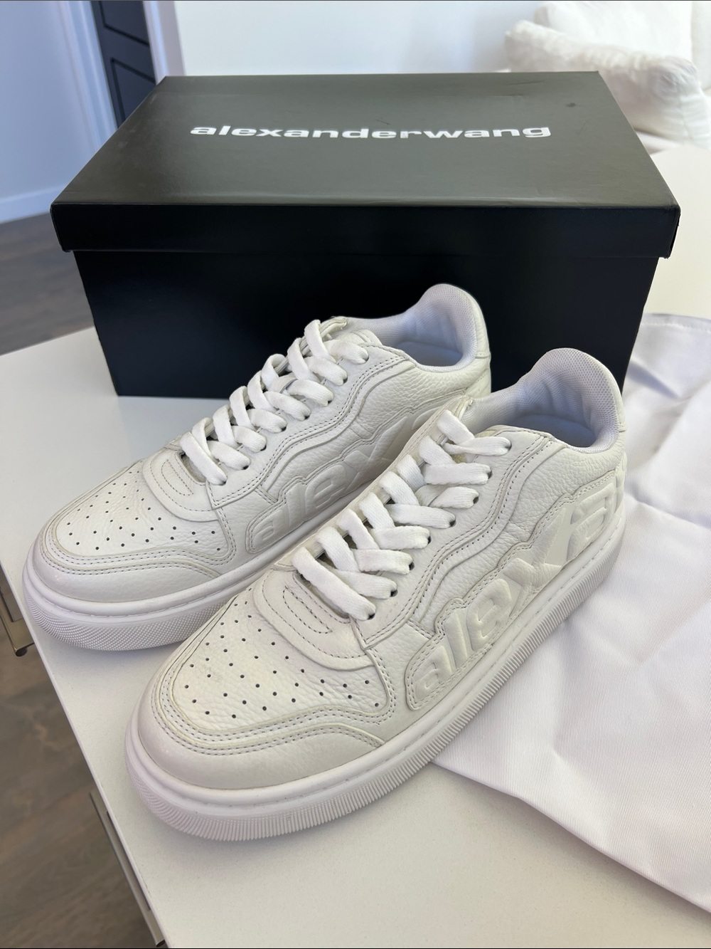 Alexander Wang optic white leather puff lace up sneakers size 41